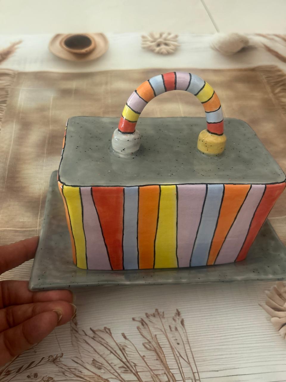 Handmade Country Style Ceramic Butter Dish – Handpainted Rustic Charm