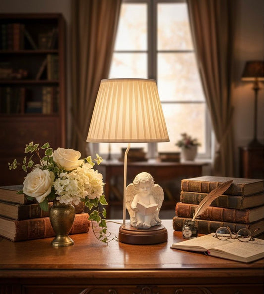 Vintage Angel Reading Table Lamp – Decorative Poly Resin Accent Lamp for Luxury Interiors