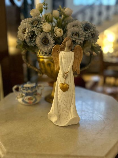 Elegant Angel Figurine with Heart – Resin & Wood Dust Decorative Showpiece – 10 Inch