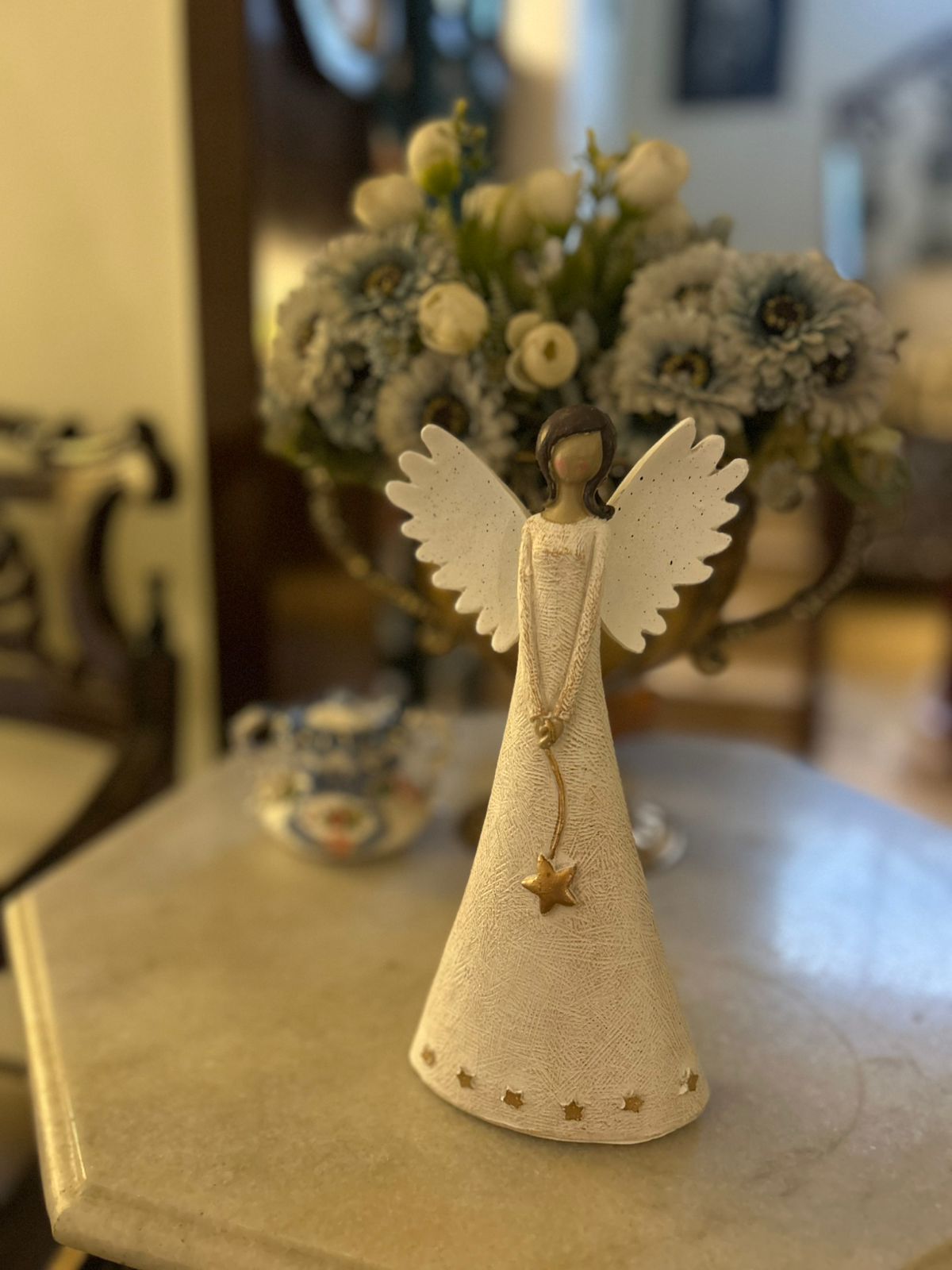 Elegant Angel with Star Figurine – Resin & Wood Dust Decorative Showpiece – 10 Inch