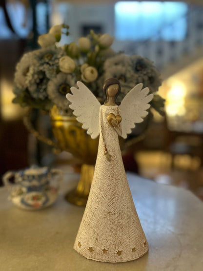 Elegant Angel with Heart Figurine – Resin & Wood Dust Decorative Showpiece – 10 Inch