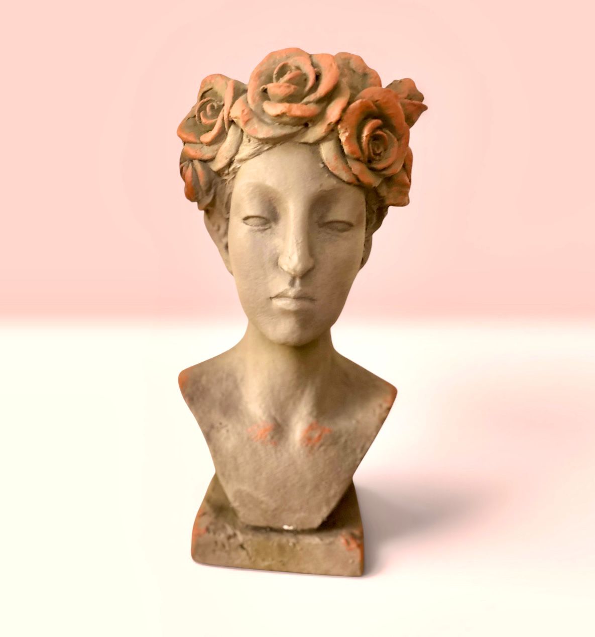 Elegant Poly Resin Bust Planter with Floral Head Wreath – Decorative Vase & Sculpture – 23 Inch