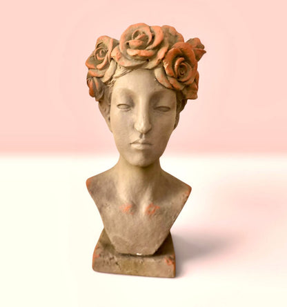 Elegant Poly Resin Bust Planter with Floral Head Wreath – Decorative Vase & Sculpture – 23 Inch