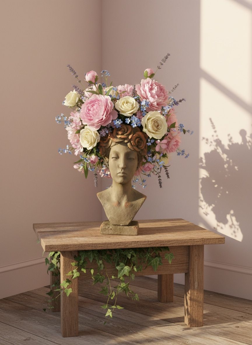 Elegant Poly Resin Bust Planter with Floral Head Wreath – Decorative Vase & Sculpture – 23 Inch