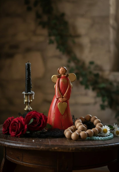 Red Angel Figurine with Heart – Elegant Decorative Showpiece – 6 Inch