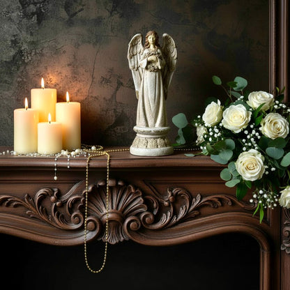 Tall Angel Sculpture with Gold Highlights – Premium Decorative Accent (15.5 Inch)