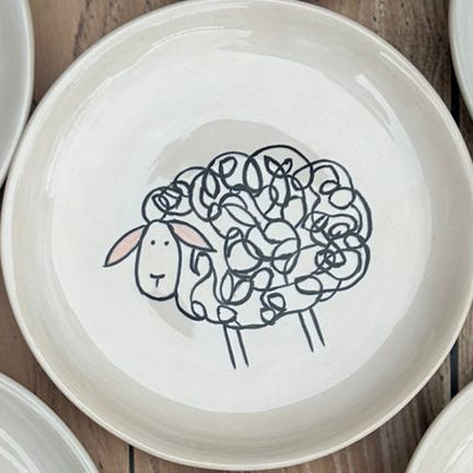 Ceramic Plate with Sheep & Pasture Design