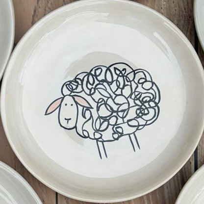 Ceramic Plate with Sheep & Pasture Design
