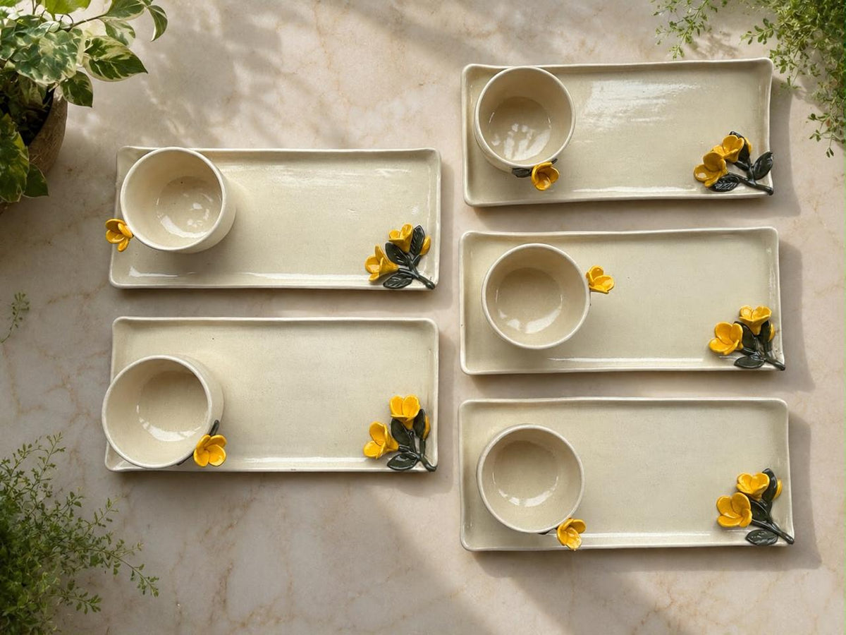 Handmade Ceramic Serving Platter with Dip Bowl