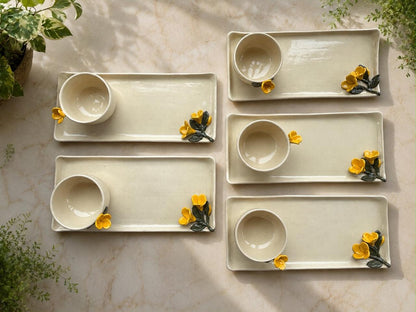 Handmade Ceramic Serving Platter with Dip Bowl