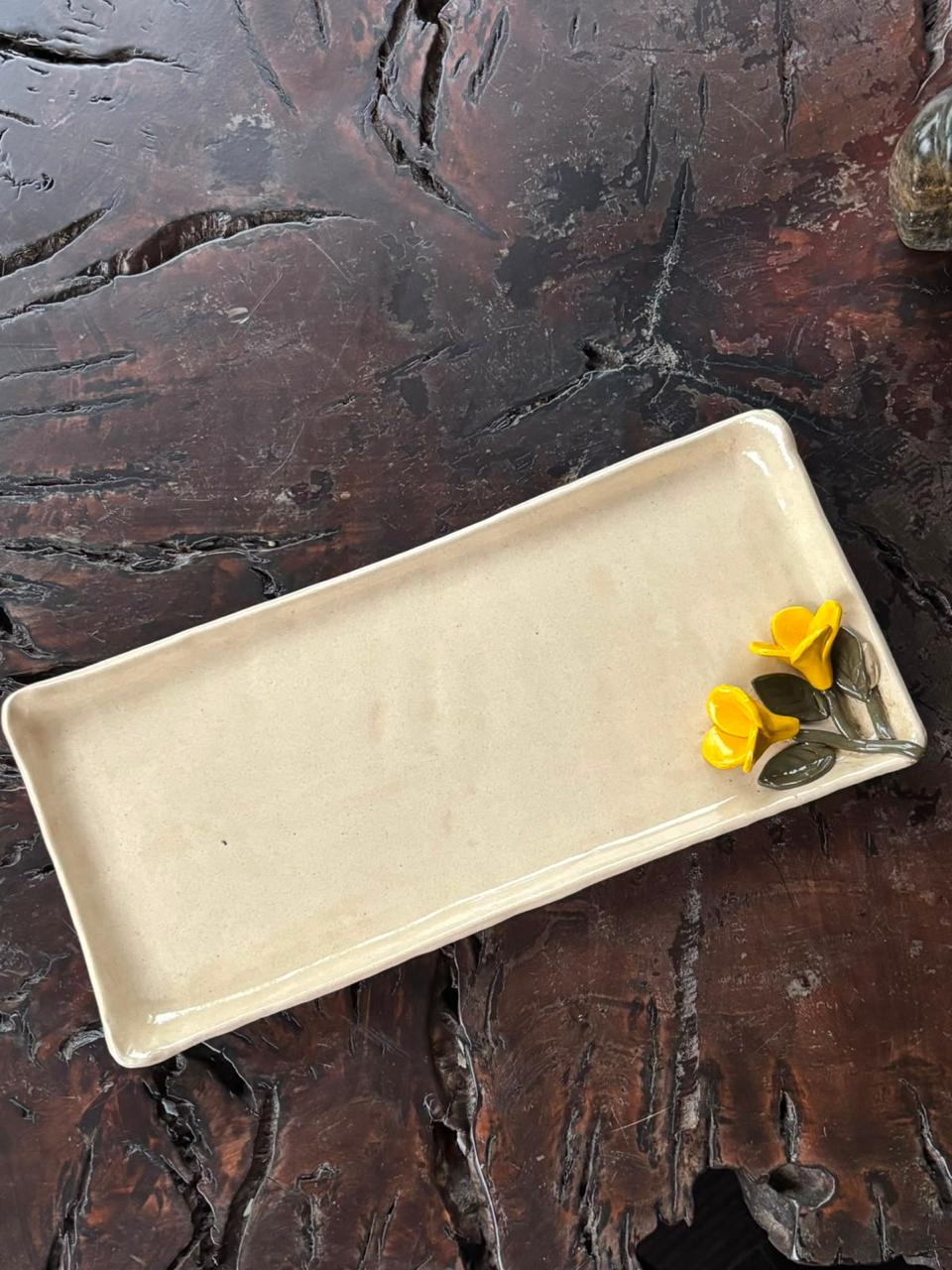 Handmade Ceramic Serving Platter with Dip Bowl