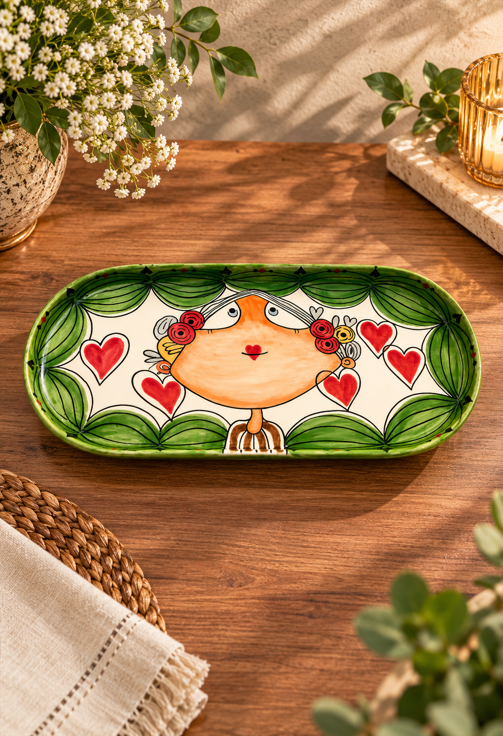 Handmade Hand-Painted Ceramic Large Serving Platter