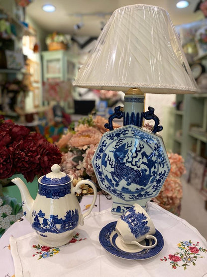 Blue Ceramic Lamps Stand Shade Height 18 Inches