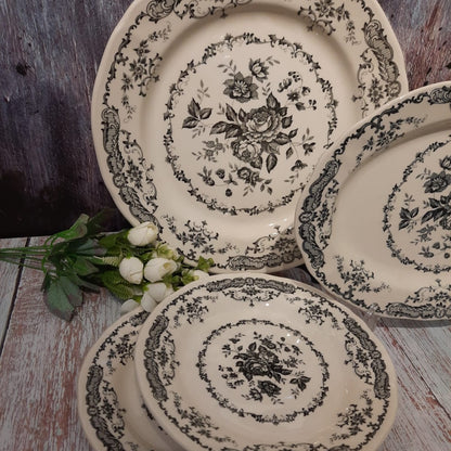 Salad Plate with Black Flower Design Printed