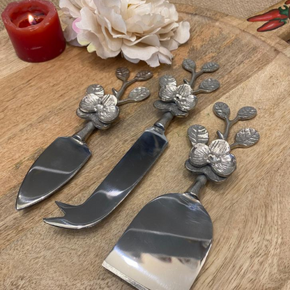 Silver Brass Cheese Knife with Designer Handle Set of 3
