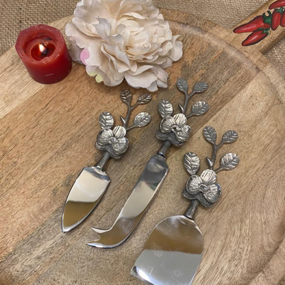 Silver Brass Cheese Knife with Designer Handle Set of 3