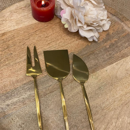Golden Brass Cheese Knife Set of 3