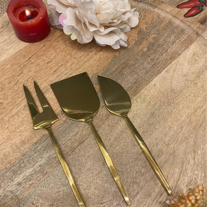 Golden Brass Cheese Knife Set of 3
