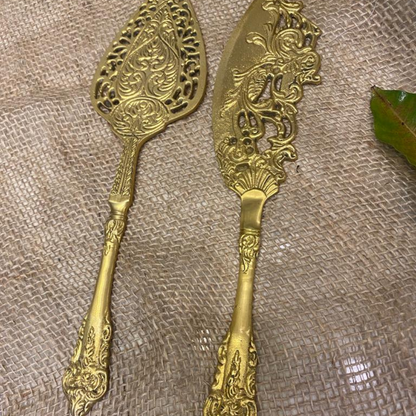 Golden Brass Cake / Pastry Server Set