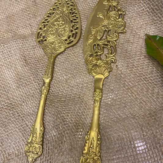 Golden Brass Cake / Pastry Server Set