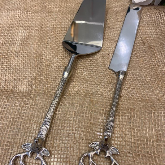 Silver Brass Cake Knife & Pastry Server Set