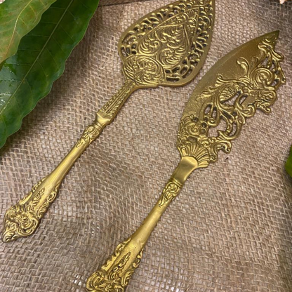 Golden Brass Cake / Pastry Server Set