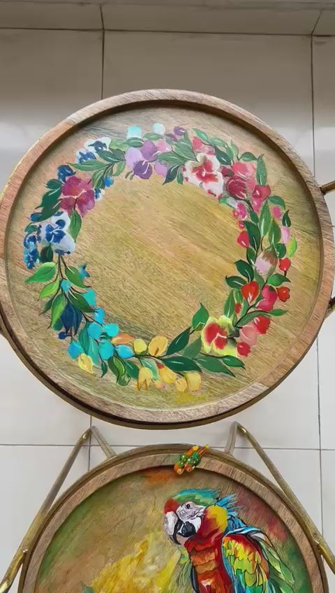 Handmade Hand-Painted Tray Table – Wooden Side Table for Bedside & Living Room