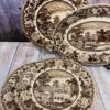 Brown Ceramic Oval Castle Painted Plate