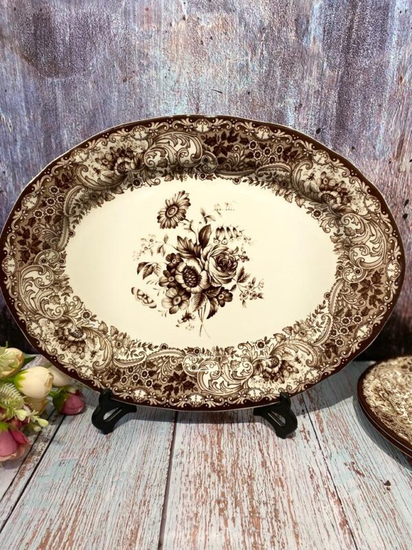 Brown Ceramic Oval Roses Plate