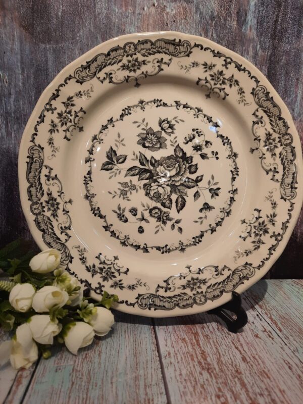 Charger Plate with Black Flower Design Printed
