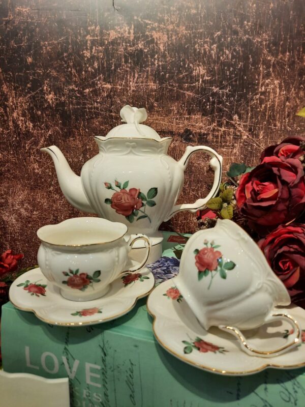 Porcelain Teapot with Single Rose Design