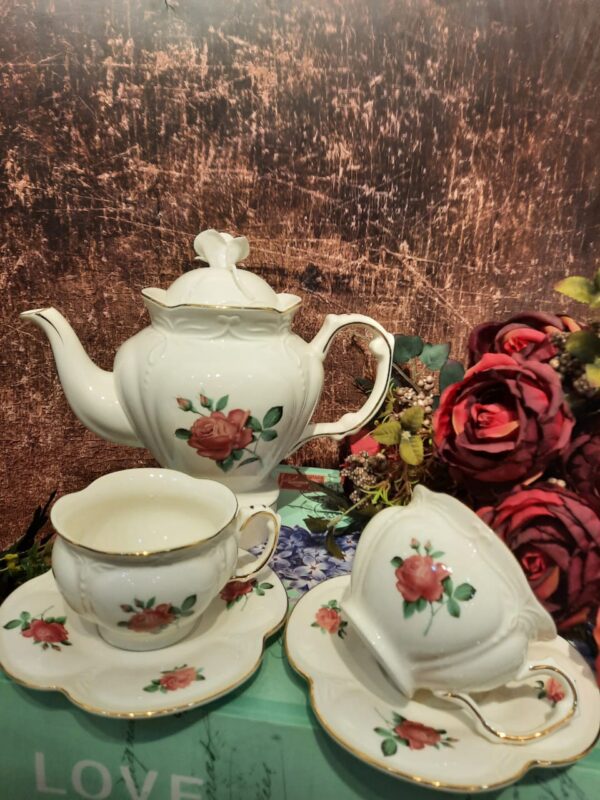 Porcelain Teapot with Single Rose Design 11