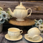 White Porcelain Tea Set Kettle With 6 Cups and 6 Saucers