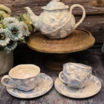 blue Porcelain Tea Set Kettle With 6 Cups And 6 Saucers