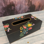 Black Floral Printed Metal Tissue Box