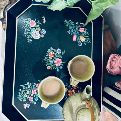 Metal Serving Tray Floral Printed